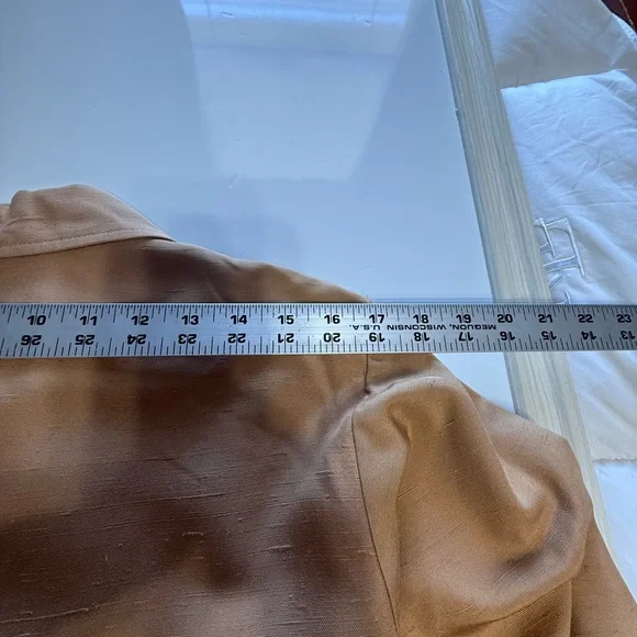 Vintage YSL Rive Gauche Tan Raw Silk Shirt Dress FR 42 US 8/10 - Picture 15 of 15